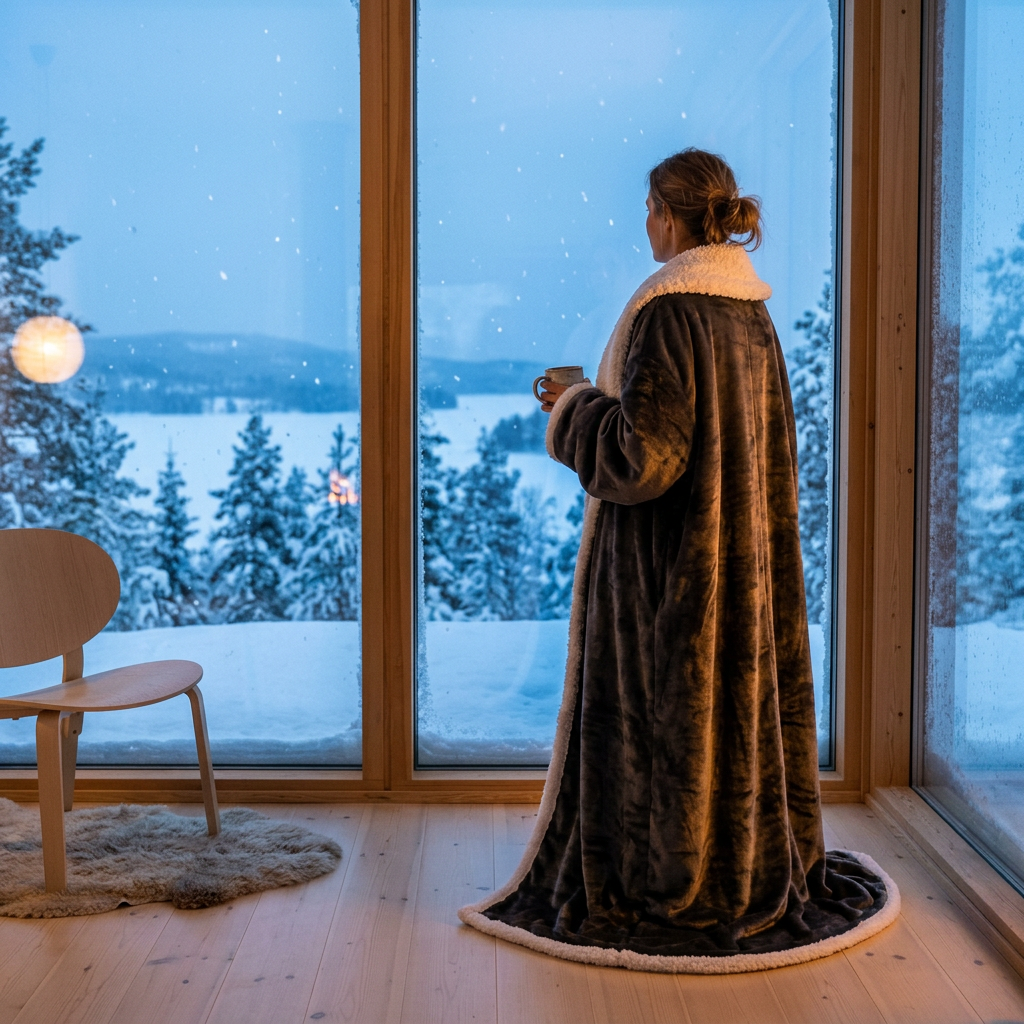 Vid fönstret medan det snöar ute
